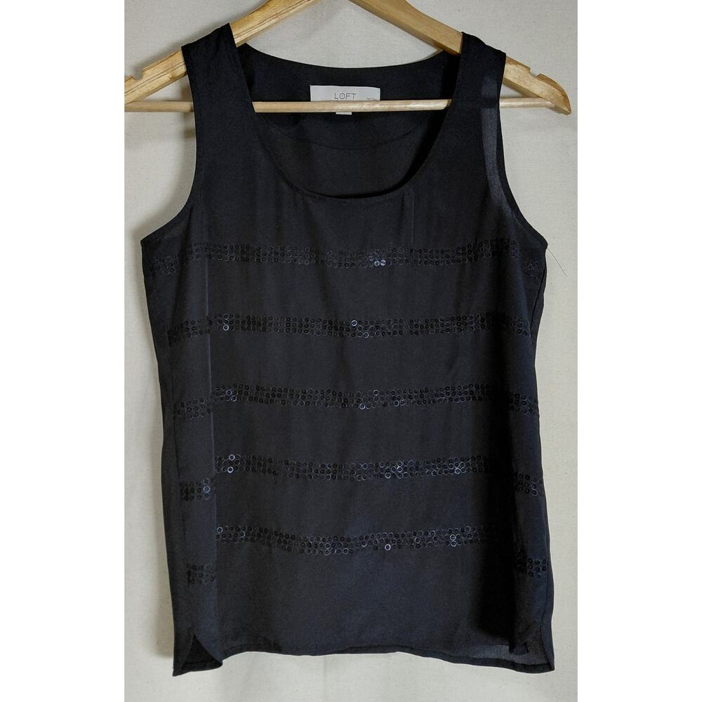 LOFT PETITES Black Sleeveless Tank Top Solid Scoop Neck Women Size XSP